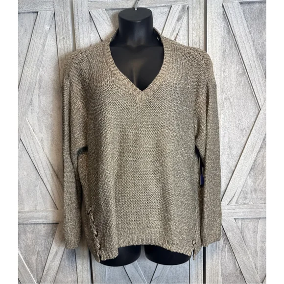 Women's MERI SKYE V-Neck Sweater 5X Beige White - Picture 1 of 8